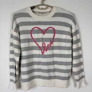 LOFT Sweater Crew neck striped drop sleeve Heart Love Graphic Medium Preppy